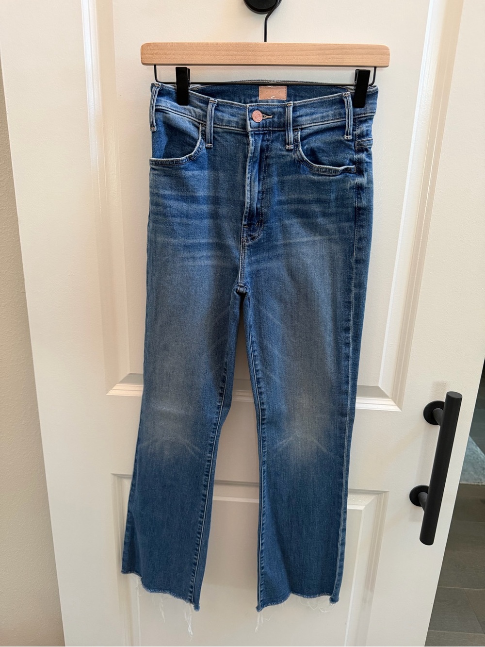 MOTHER Mid Blue Cropped Straight Jeans